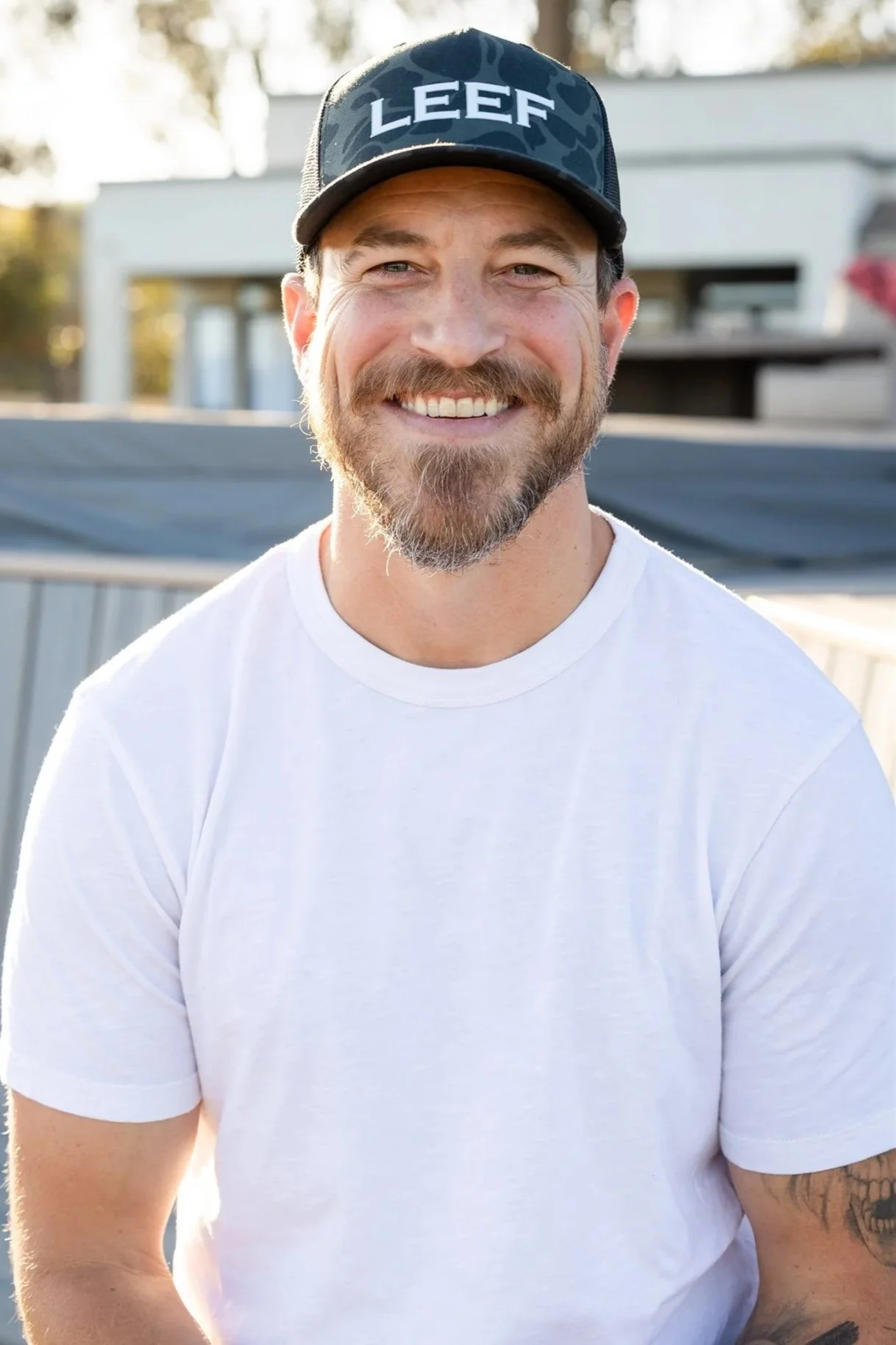Jason Allen, founder of LEEF, outdoors at LEEF House